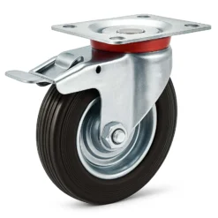 Wiltec Doppelstopp-Lenkrolle Ø200mm bis 150kg Tragkraft mit Gummirad und Feststellbremse leiser Lauf, Transportrolle Möbelrolle Laufrolle Möbel-Lenkrolle