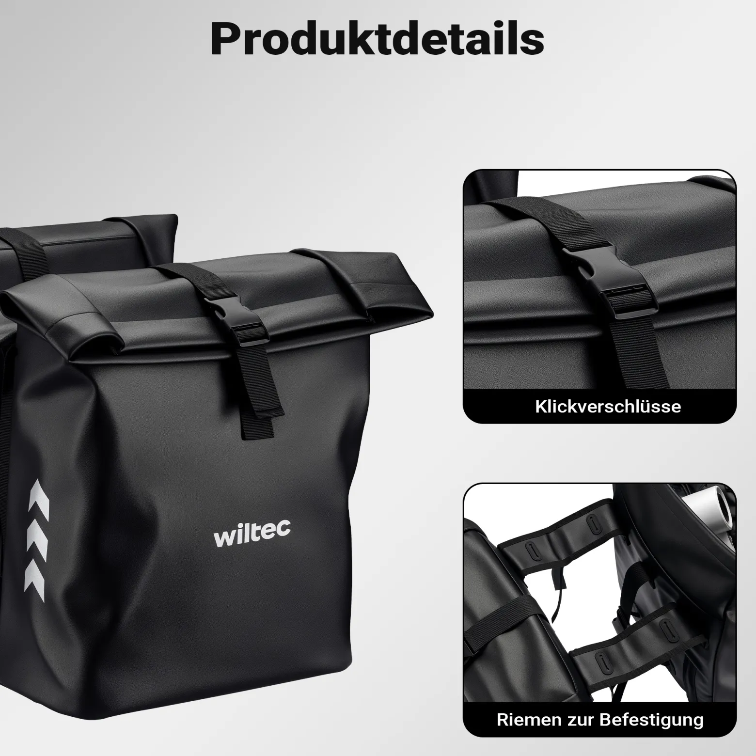 Wiltec Doppeltasche Gepäckträgertasche 48 l, Fahrradtasche Gepäckträger 30 x 14 x 57 cm, wasserresistente Fahrradtasche