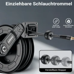 Wiltec Druckluft Schlauchtrommel 15 m, automatische Druckluftschlauchtrommel Stahl, 20 bar Drucklufttrommel, Schlauchaufroller einfache Montage