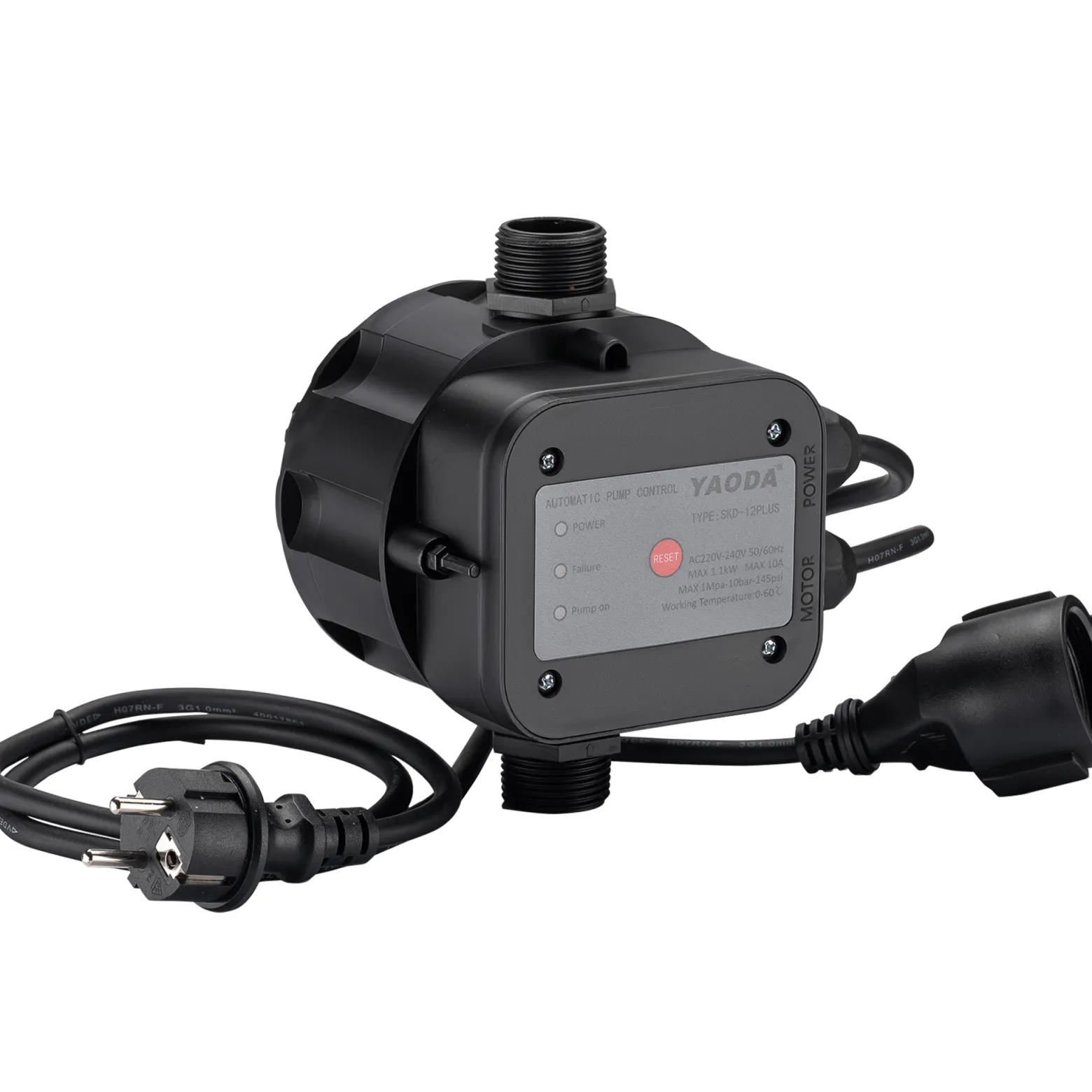 Wiltec Druckschalter mit Kabel EPC-5 230V 1-phasig bis 10 bar, Druckwächter mit Trockenlaufschutz für Hauswasserwerke und Pumpen, zuverlässige Pumpensteuerung