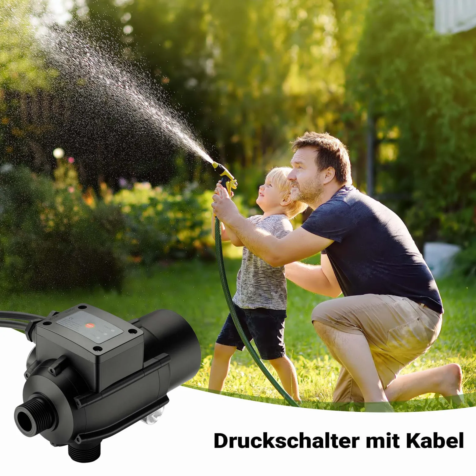 Wiltec Druckschalter mit Kabel EPC-2 230V bis 10 bar, Druckwächter mit Trockenlaufschutz für Hauswasserwerke und Pumpen, zuverlässige Pumpensteuerung