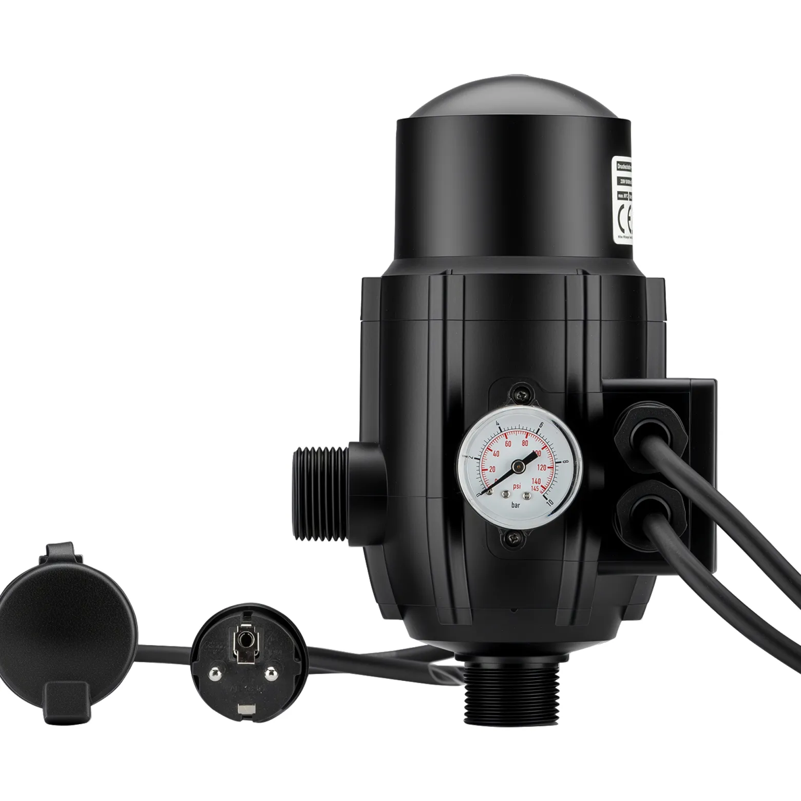 Wiltec Druckschalter mit Kabel EPC-2 230V bis 10 bar, Druckwächter mit Trockenlaufschutz für Hauswasserwerke und Pumpen, zuverlässige Pumpensteuerung