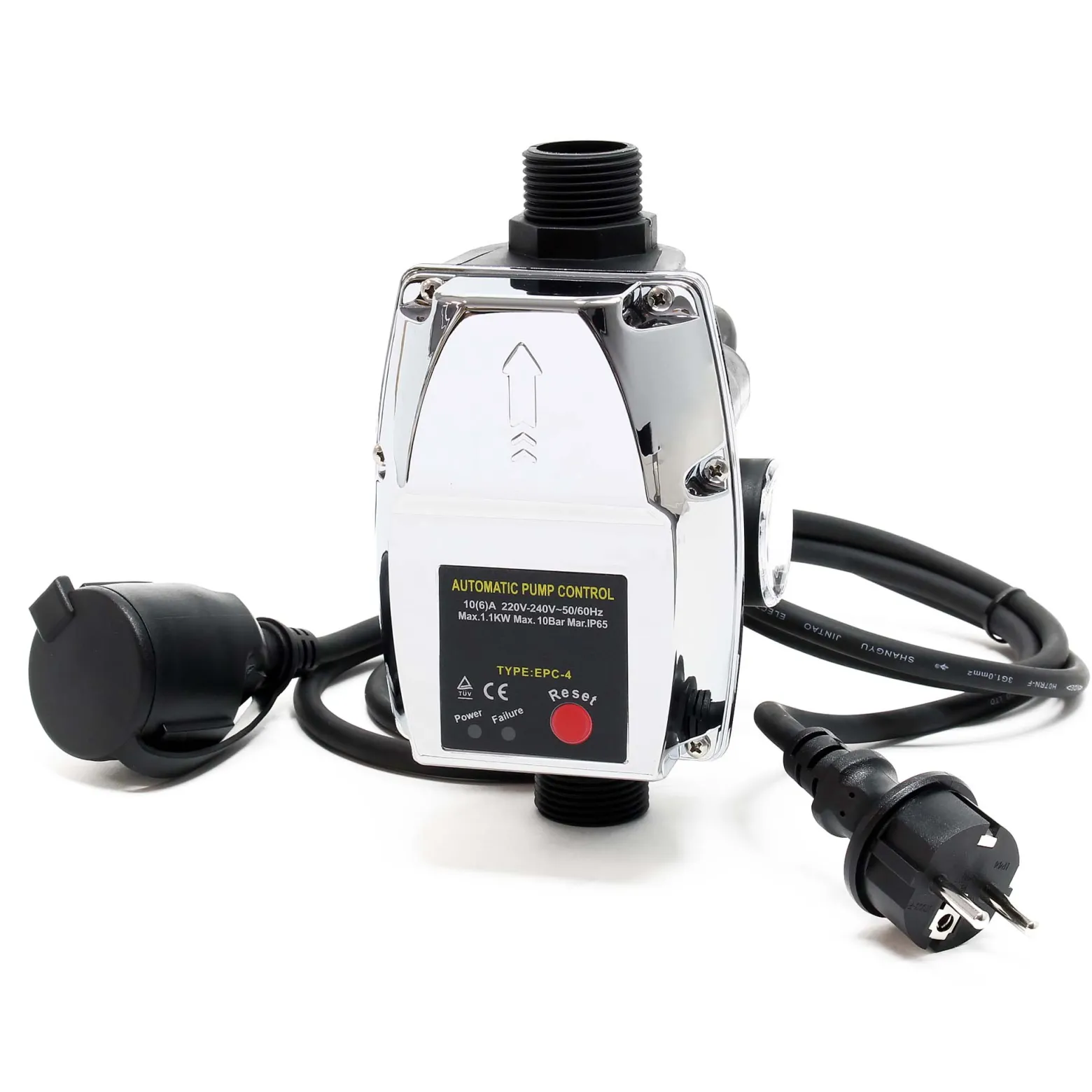 Wiltec Druckschalter mit Kabel EPC-4 230V 1-phasig bis 10 bar, Druckwächter mit Trockenlaufschutz für Hauswasserwerke und Pumpen, zuverlässige Pumpensteuerung