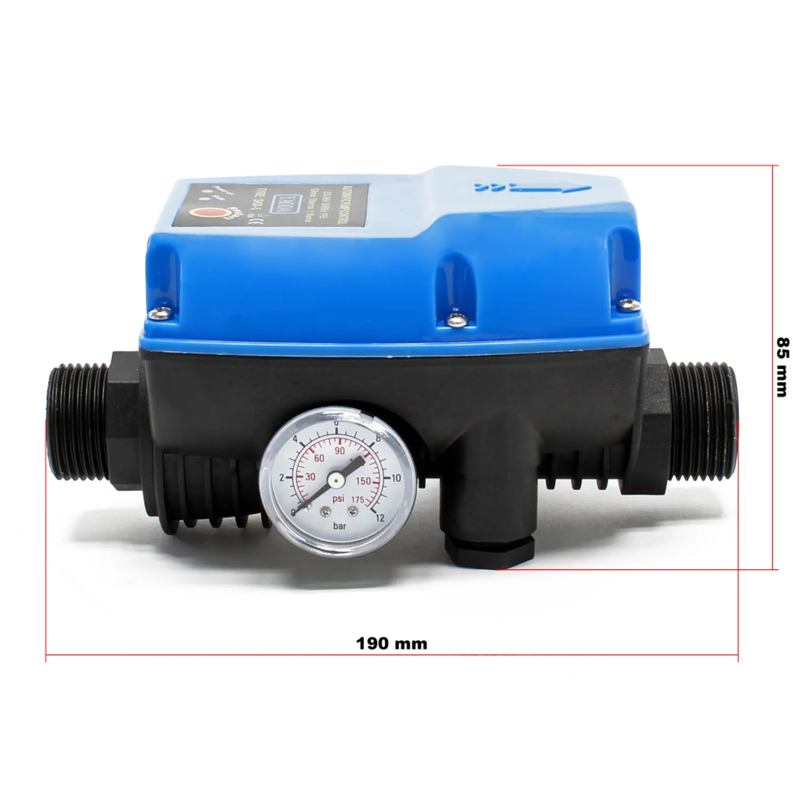 Wiltec Druckschalter SKD-5 230V 1-phasig bis 10 bar, Druckwächter mit Trockenlaufschutz für Hauswasserwerke und Pumpen, zuverlässige Pumpensteuerung