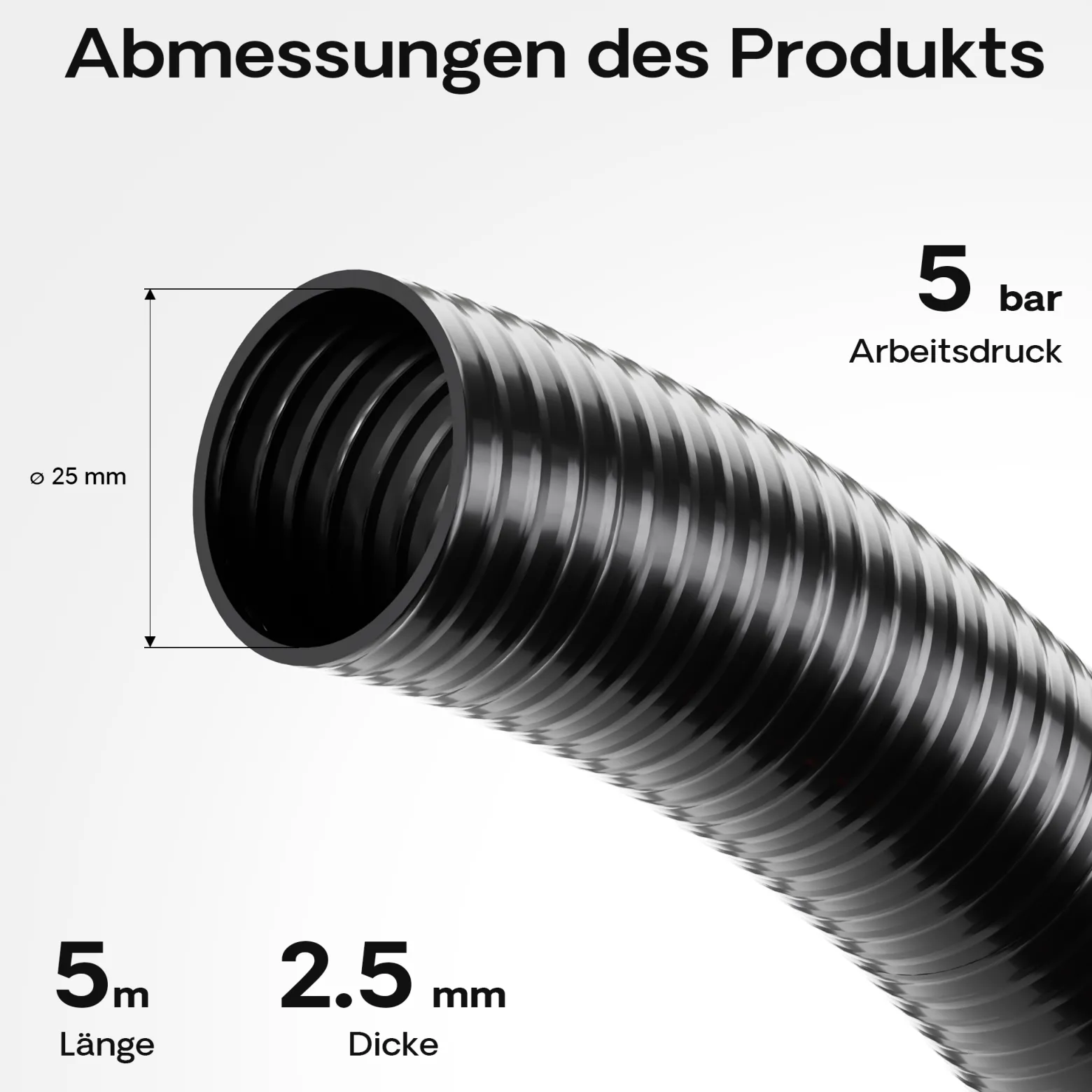 Wiltec Druck- und Saugschlauch 5m Teichschlauch 25mm 250g/m schwarz sehr gute UV-Beständigkeit Pumpenschlauch