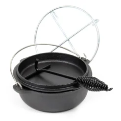 Wiltec Dutch Oven 3l mit Untersetzer und Deckelheber, Kochtopf aus Gusseisen für Lagerfeuer und Camping