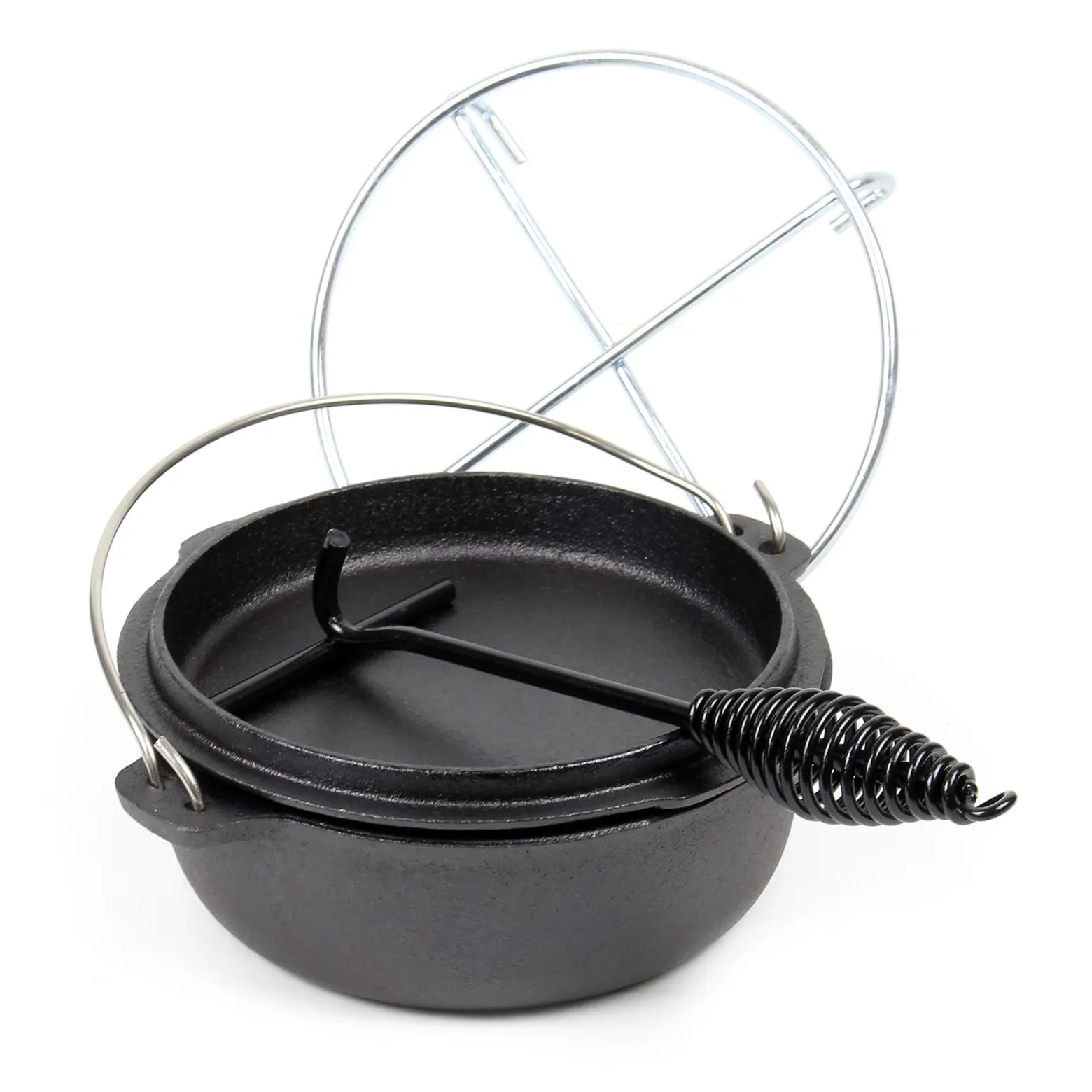 Wiltec Dutch Oven 3l mit Untersetzer und Deckelheber, Kochtopf aus Gusseisen für Lagerfeuer und Camping