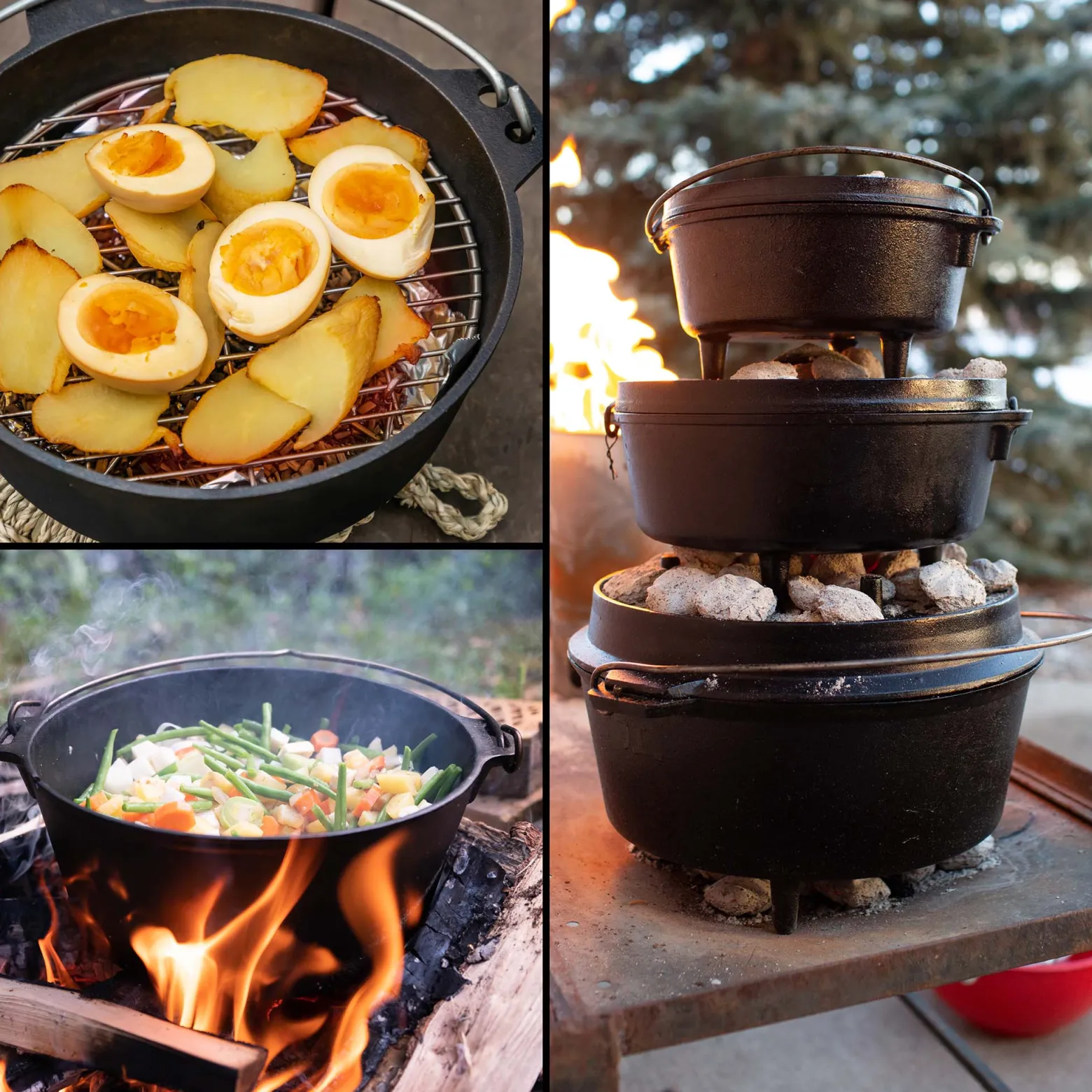 Wiltec Dutch Oven 4l mit Untersetzer und Deckelheber, Kochtopf aus Gusseisen für Lagerfeuer und Camping