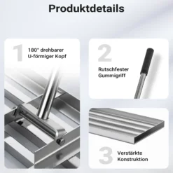 Wiltec Edelstahl Rasenrakel mit Stiel Größe S, Flächenebner 25 x 50 x 2,8 cm Unebenheiten im Rasen ausgleichen, Leveler Gartengerät zum Rasen sanden