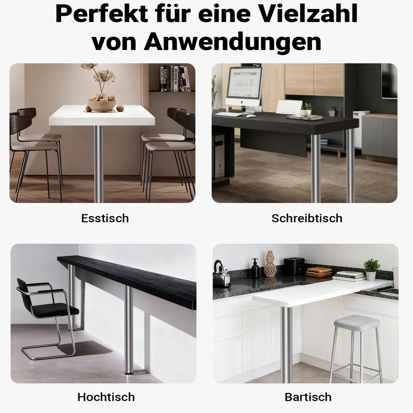 Wiltec Edelstahl Tischbein 4er Set Möbelfuss Verstellbar Ø60mm 1100mm Nickel