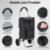 Wiltec Einkaufstrolley klappbar 36,5 x 44 x 103 cm bis 40 kg, Hackenporsche mit zwei Rädern, faltbarer Trolly Einkaufswagen mit Handgriff, Shopping Trolley mit großer Einkaufstasche