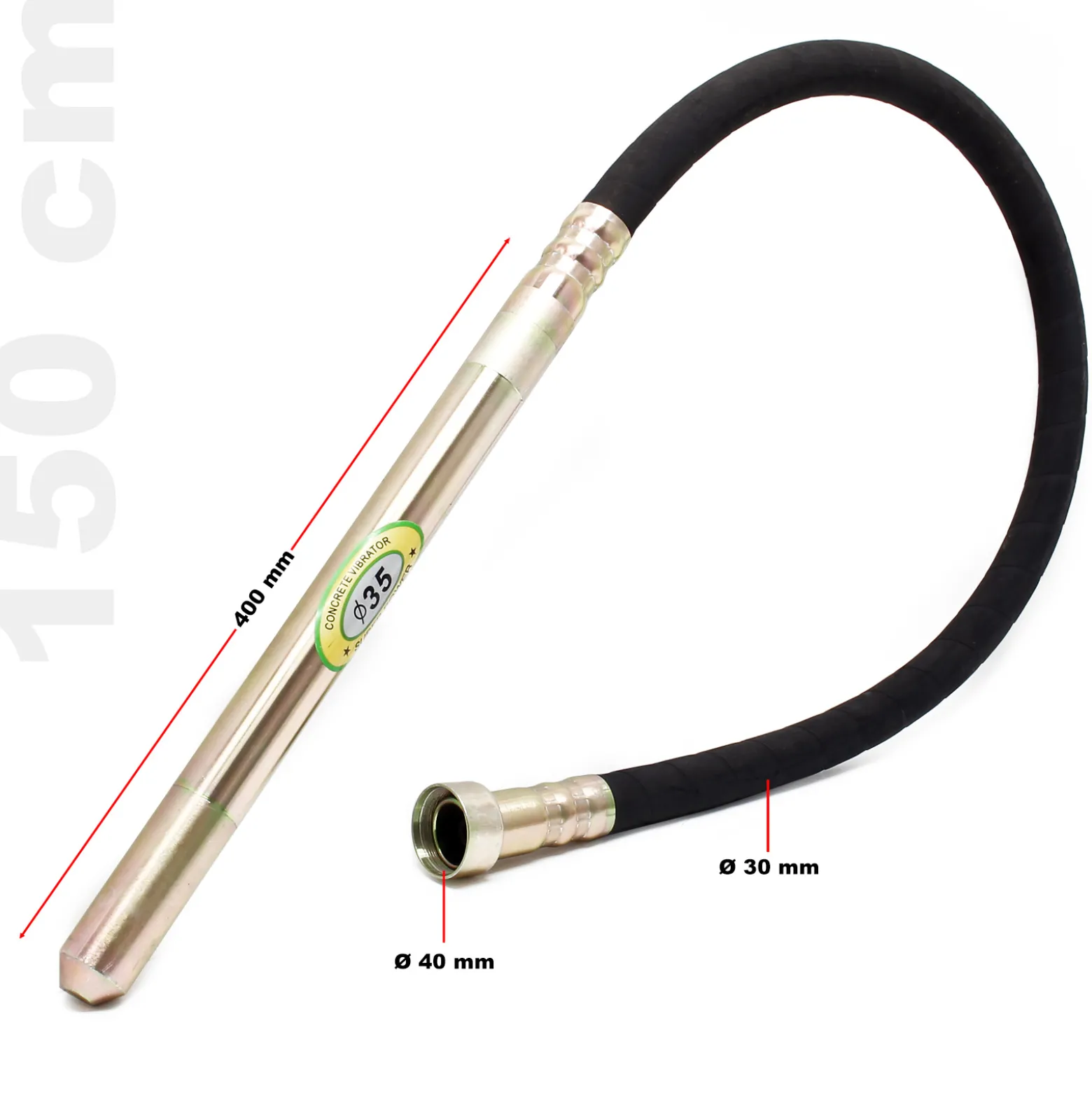Wiltec Elektro Einhand Betonrüttler 580 W, Betonverdichter mit Ø 35 mm Rüttelflasche mit 150 cm Schlauchlänge, Flaschenrüttler mit flexibler Welle