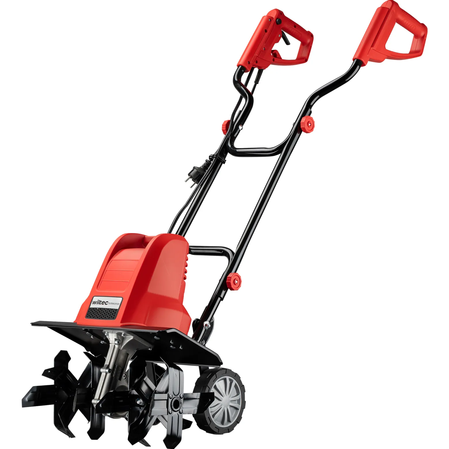 Wiltec Elektro Gartenhacke 1500 W mit 400 U/min, elektrische Gartenfräse mit 220 mm Arbeitstiefe, Motorhacke mit 24 Klingen, Bodenfräse auf Rädern