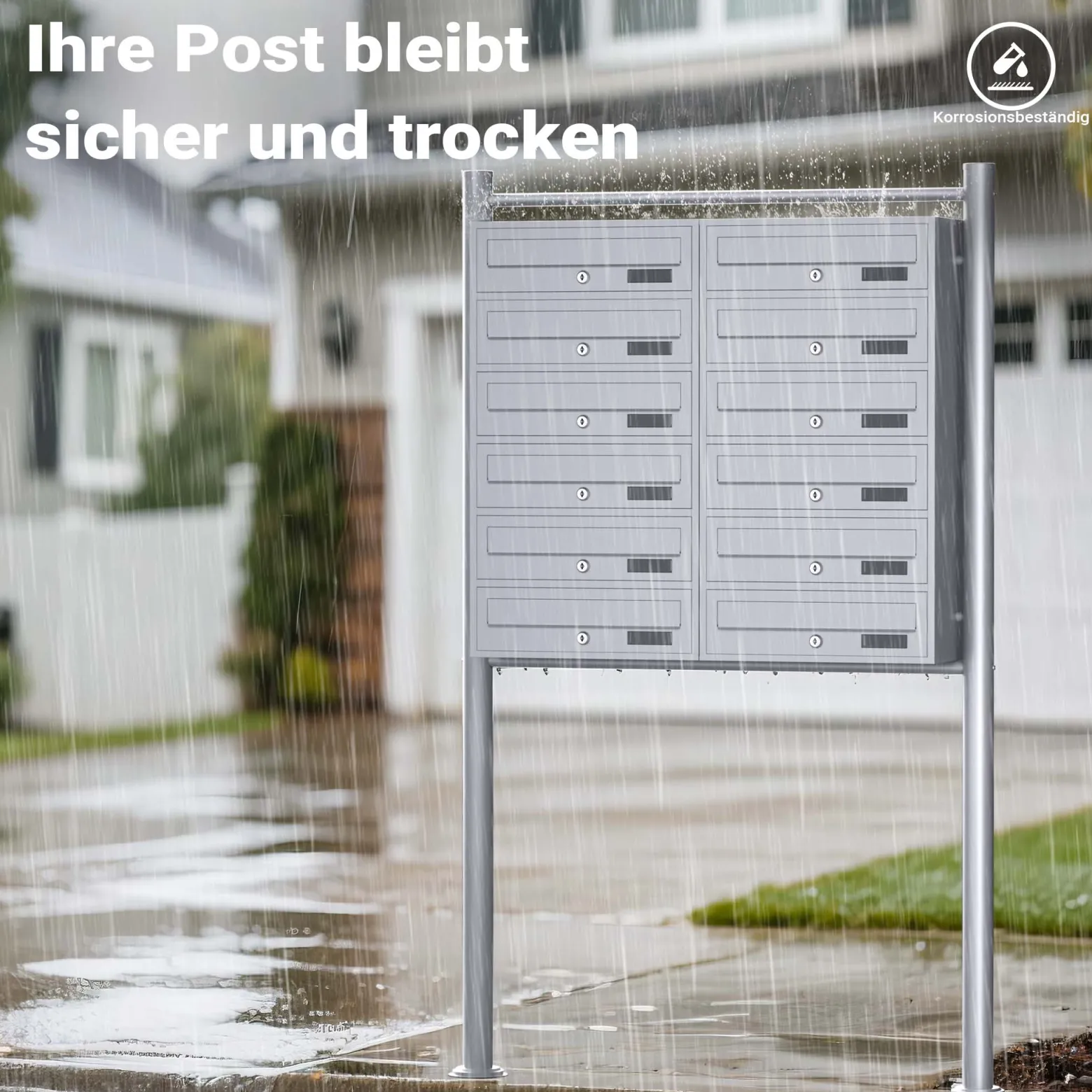 Wiltec 12er Briefkastenanlage silberfarben 945 x 270 x 1500 mm, Standbriefkasten mit 2x6 Fächern, Schlüssel und Namensschild, Briefkasten Postkasten mit Ständer