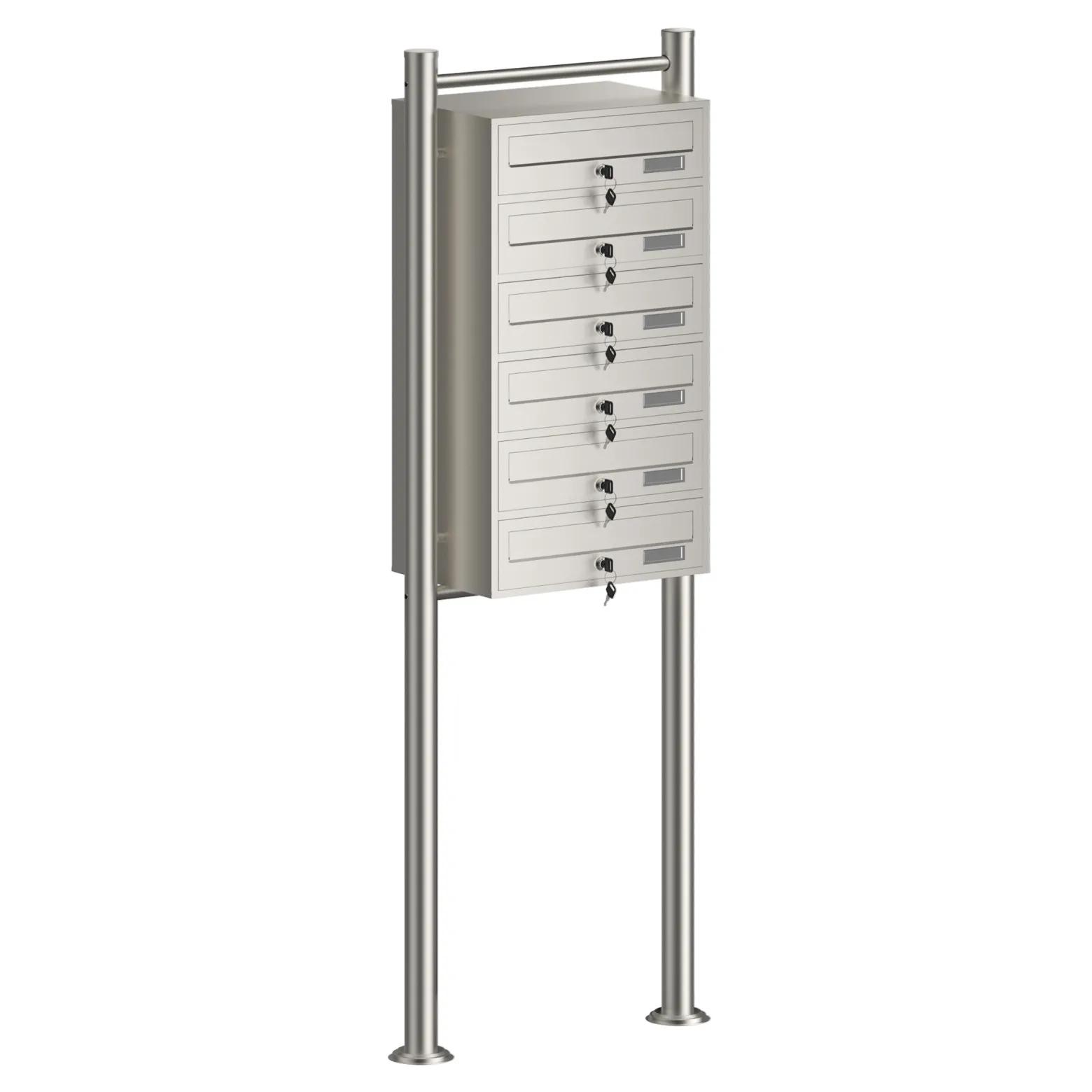 Wiltec 6er Briefkastenanlage Edelstahl 556 x 270 x 1500 mm, Standbriefkasten mit 6 Fächern, Schlüssel und Namensschild, Briefkasten Postkasten mit Ständer