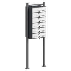 Wiltec 6er Briefkastenanlage Weiß/Anthrazit 556 x 270 x 1500 mm, Standbriefkasten mit 6 Fächern, Schlüssel und Namensschild, Briefkasten Postkasten mit Ständer