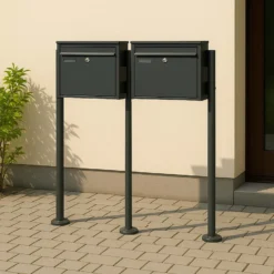 Wiltec 2er Set Briefkasten V13 schwarz 1000 x 150 x 1200 mm, Wandbriefkasten mit Schloss, Klappe, Ständer, Postkasten aus Stahl pulverbeschichtet