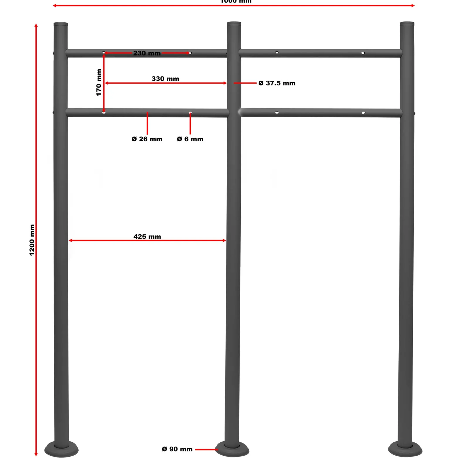 Wiltec 2er Set Designer Briefkasten V4 Anthrazit 1000 x 135 x 1200 mm, Wandbriefkasten mit Schloss, Sichtschlitz, Namensschild, Zeitungsrolle, Ständer, Postkasten pulverbeschichteter Stahl
