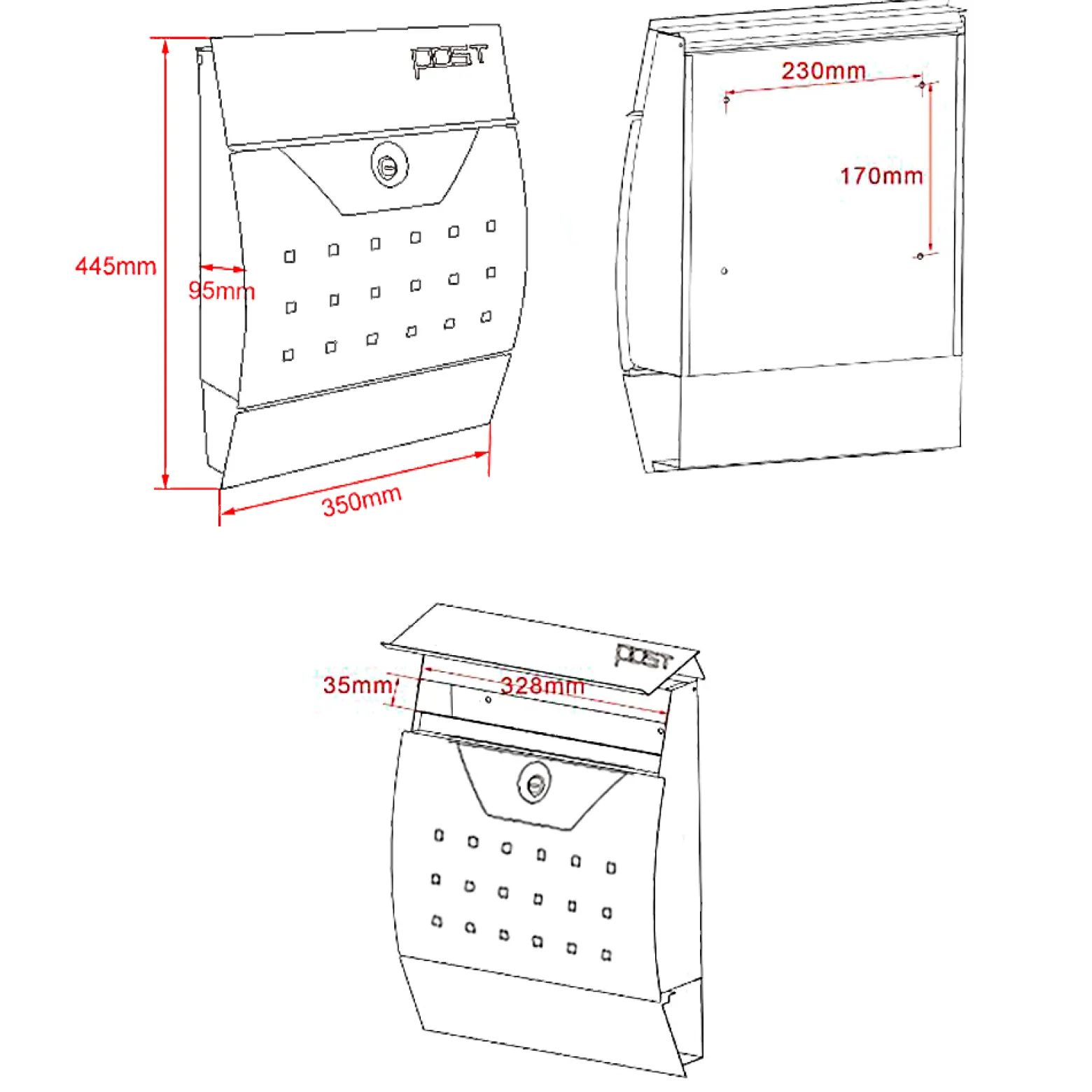 Wiltec 2er Set Designer Briefkasten V4 Anthrazit 1000 x 135 x 1200 mm, Wandbriefkasten mit Schloss, Sichtschlitz, Namensschild, Zeitungsrolle, Ständer, Postkasten pulverbeschichteter Stahl