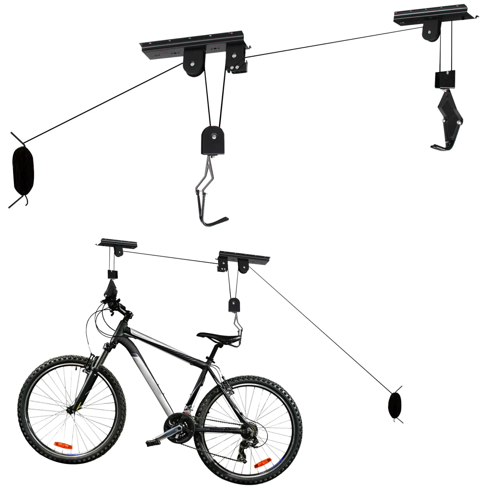 Wiltec Fahrradlift Deckenhalter 20kg, 4 m Deckenhöhe, Fahrradgarage Halterung für Bikes, Fahrradhalter mit Seilzug