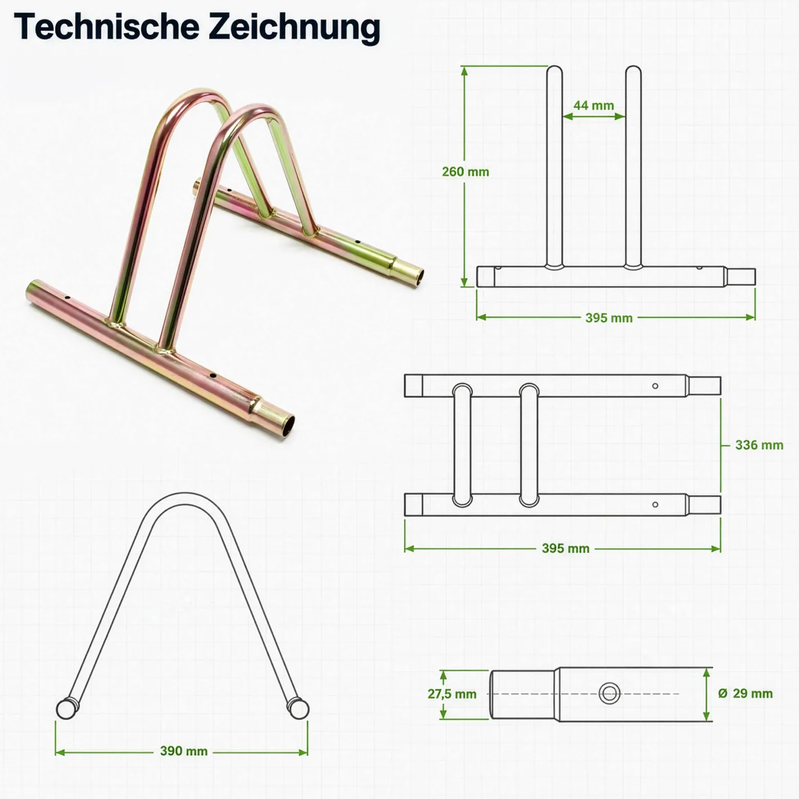 Wiltec Fahrradständer für 1 Fahrrad 39,5x39x26cm aus eloxiertem Stahl beliebig erweiterbar, zur Bodenmontage Fahrradbügel Seitenständer