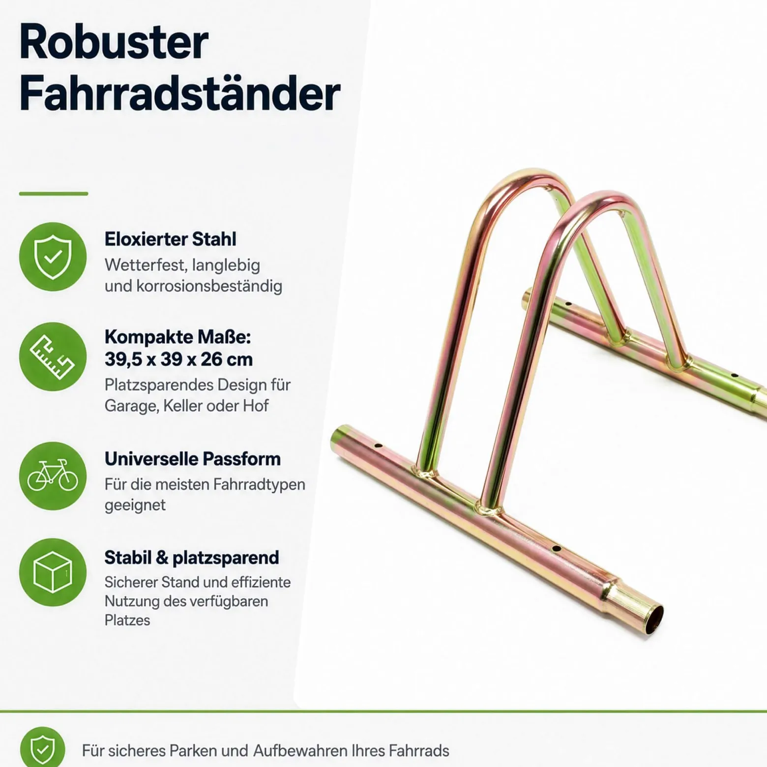 Wiltec Fahrradständer für 1 Fahrrad 39,5x39x26cm aus eloxiertem Stahl beliebig erweiterbar, zur Bodenmontage Fahrradbügel Seitenständer