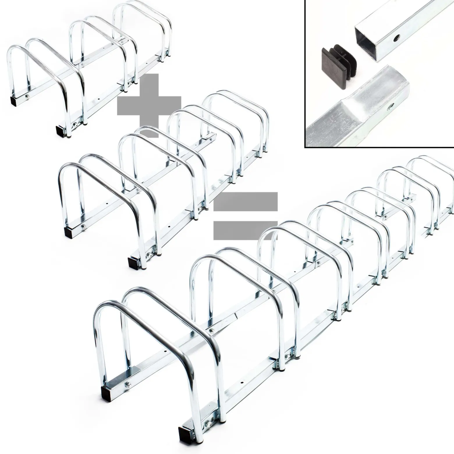 Wiltec Fahrradständer für 3 Fahrräder 70,5x33x27cm grau pulverbeschichteter Stahl und für Bodenmontage geeignet Reihenparker Fahrradbügel