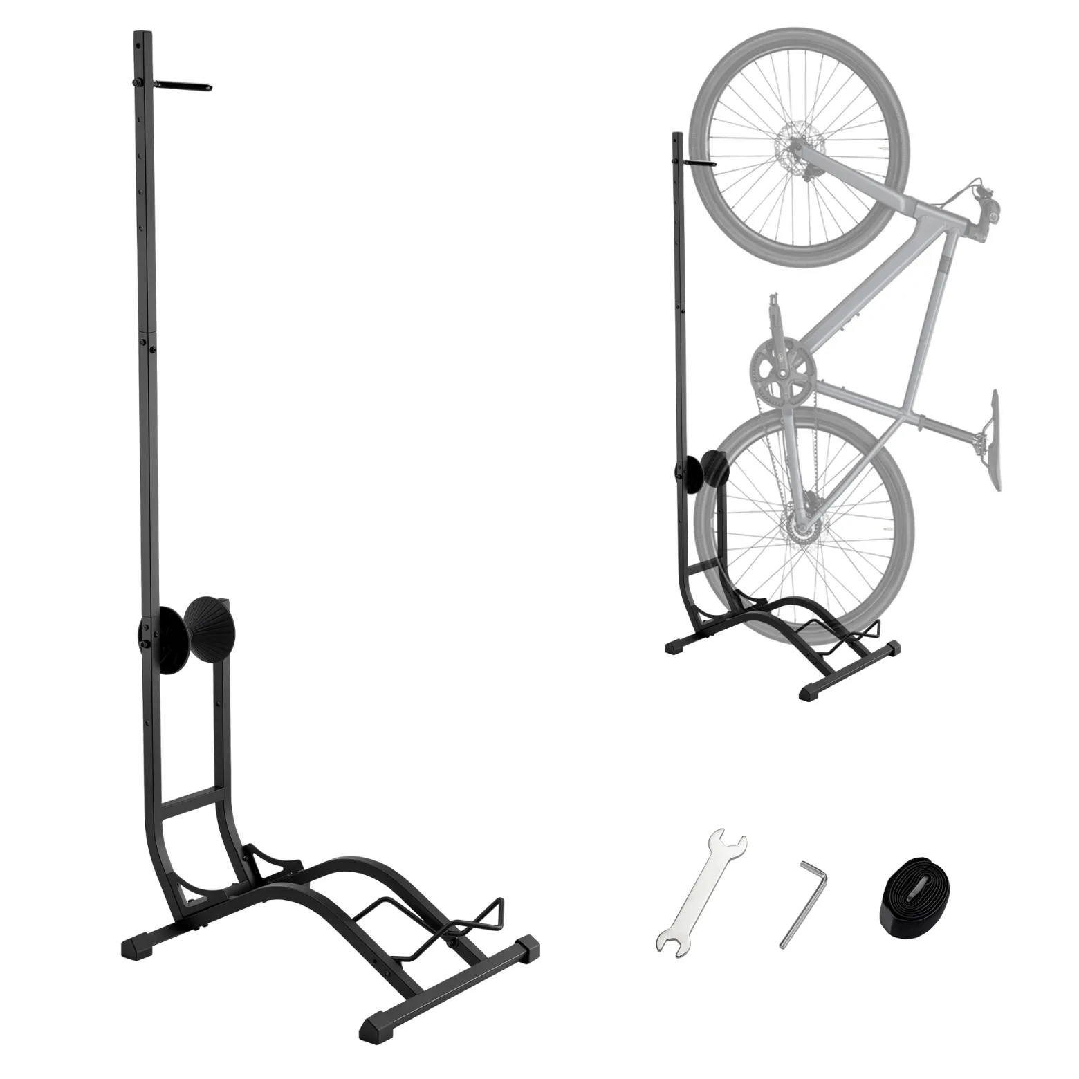 Wiltec Fahrradständer vertikal Typ 02 Universal Fahrradhalter 400 x 460 x 1300 mm bis 35 kg, Radständer mit höhenverstellbaren Ratschenhaken mit Push In System