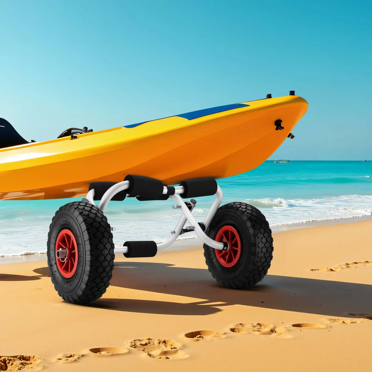 Wiltec faltbarer Alu Kanuwagen bis 45 kg, Transportwagen für Boote, Kanus und Kajaks, Surfwagen mit Polstern und Gurtband, SUP-Wagen mit Luftreifen, stabiler SUP-Trolley