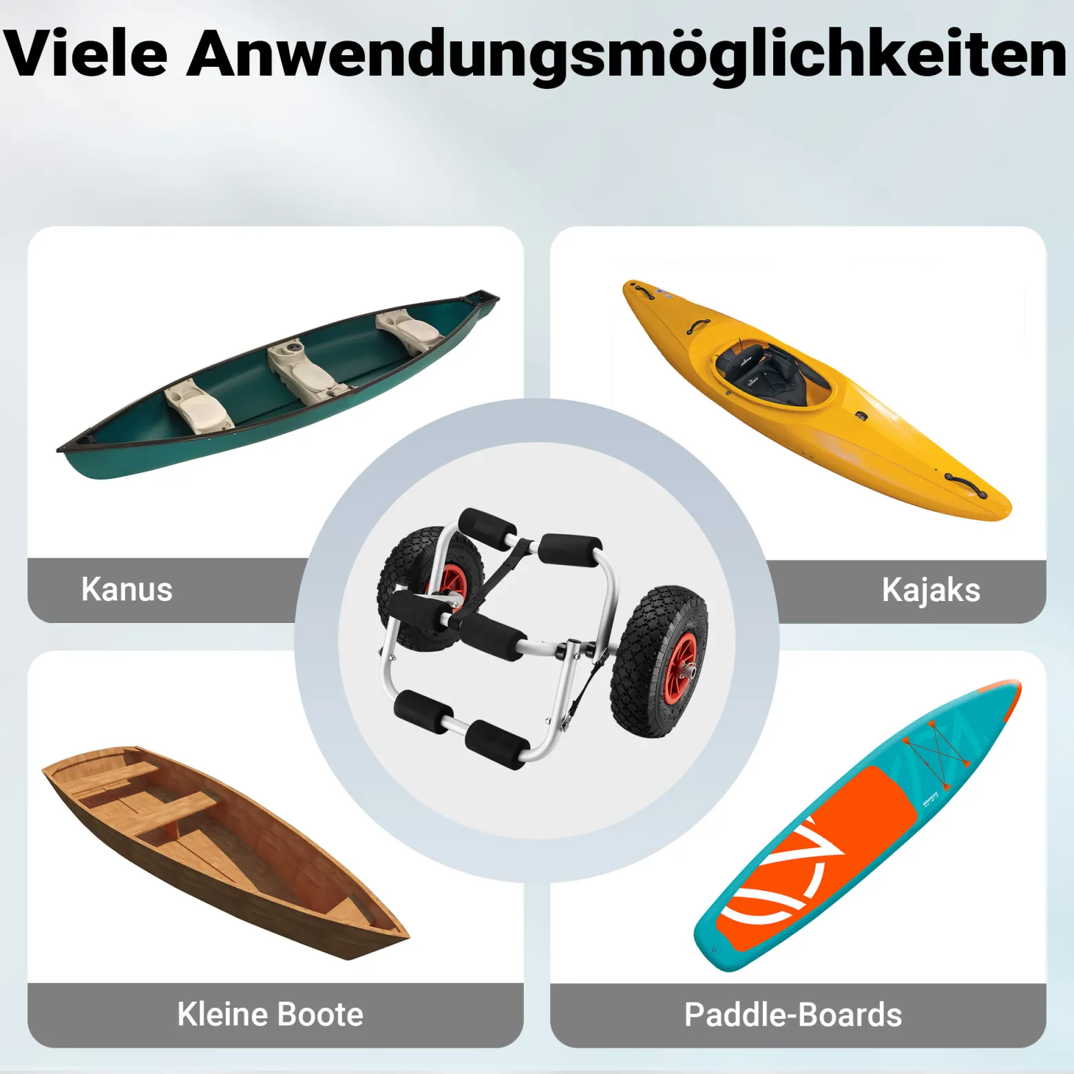 Wiltec faltbarer Alu Kanuwagen bis 45 kg, Transportwagen für Boote, Kanus und Kajaks, Surfwagen mit Polstern und Gurtband, SUP-Wagen mit Luftreifen, stabiler SUP-Trolley