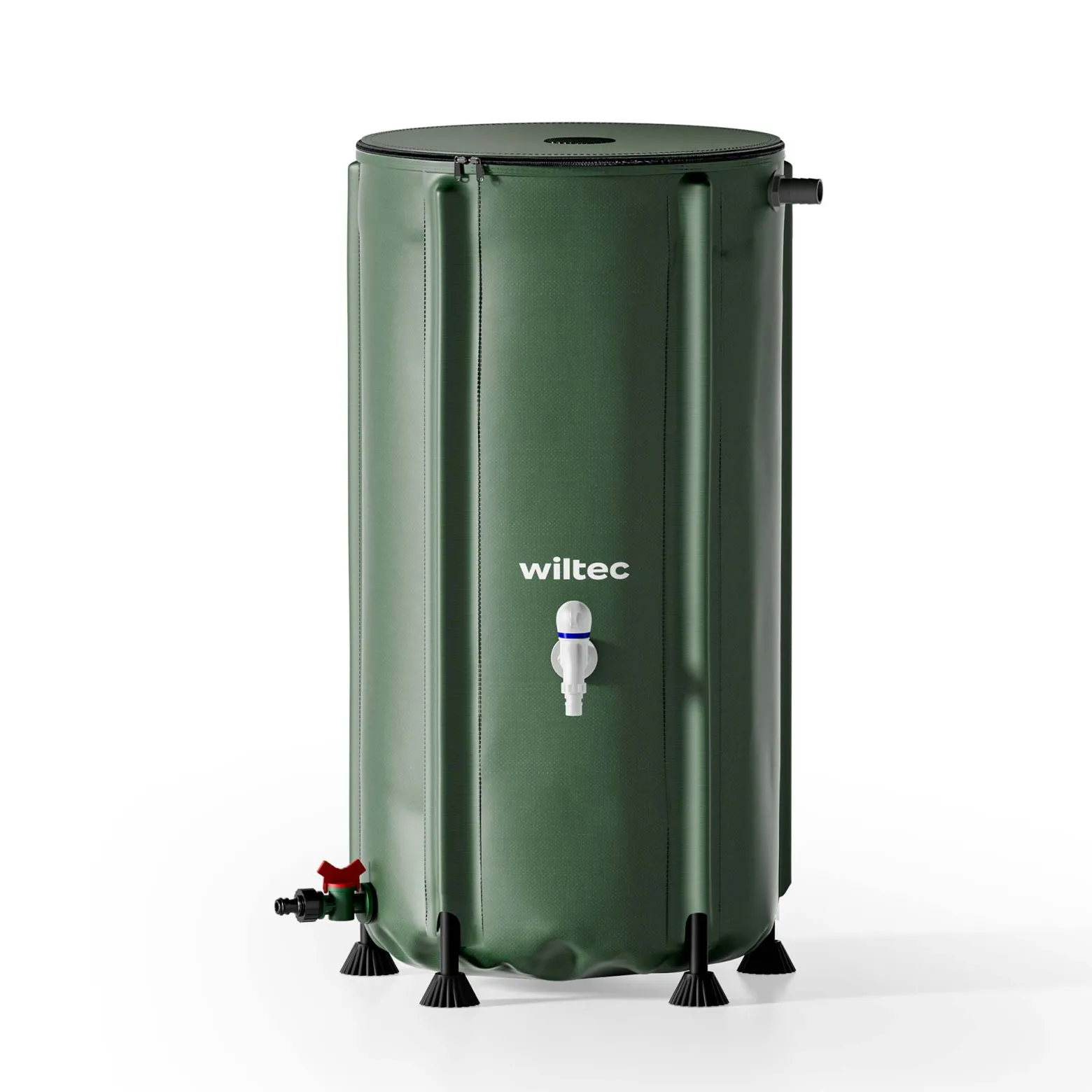 Wiltec Faltbare Regentonne 100 l mit Deckel, Regenfass aus 620 g/m² PVC, Regenwassertank mit Wasserhahn, Wasserspeicher Garten mit Schlauchanschluss