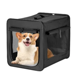 Wiltec Faltbare Transportbox für Hunde, Katzen M (58x46x53 cm), robust, leicht, sicher, Hundebox mit entnehmbarem Kissen, Schwarz