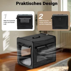 Wiltec Faltbare Transportbox für Hunde, Katzen S (42x36x41 cm), robust, leicht, sicher, Hundebox mit entnehmbarem Kissen, Schwarz
