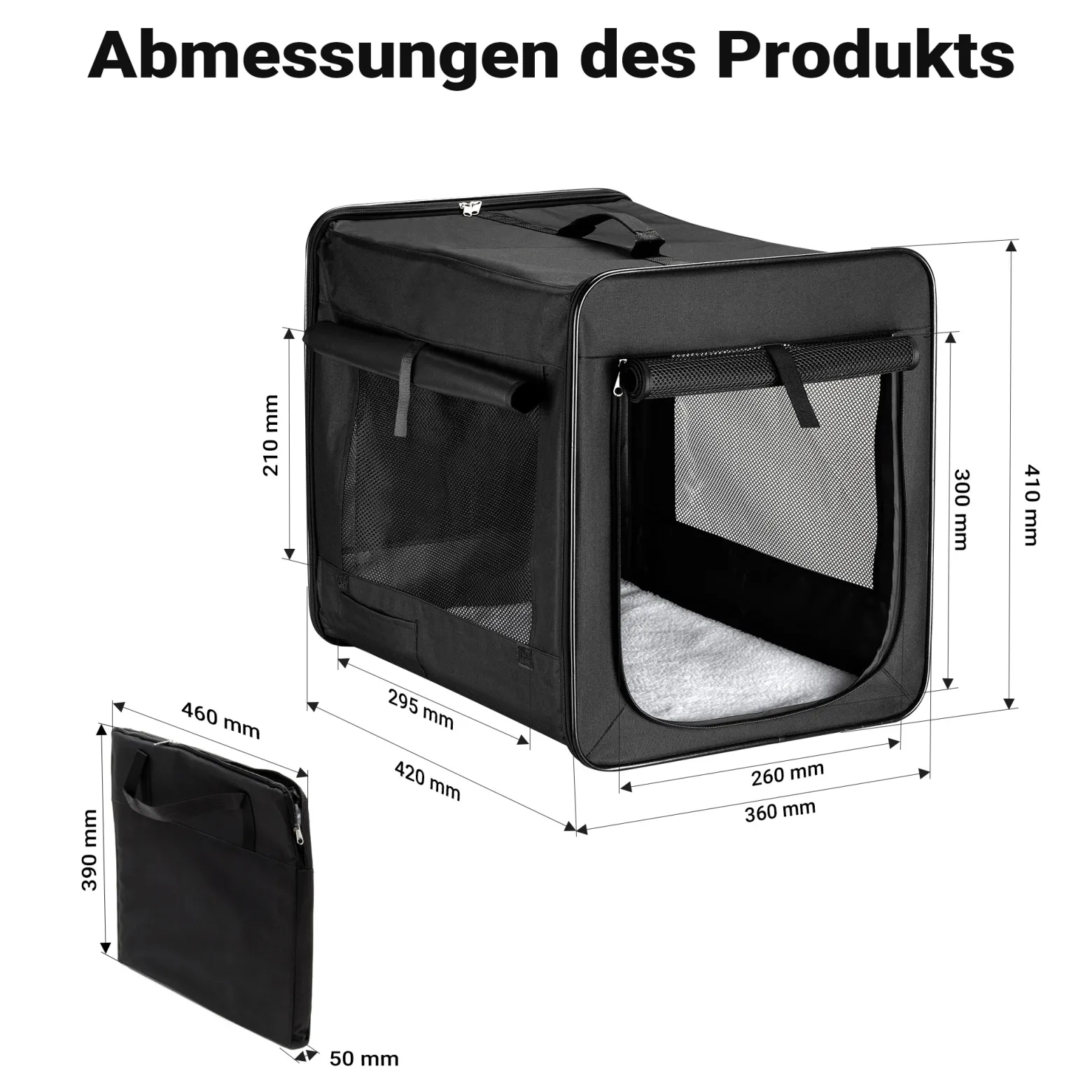 Wiltec Faltbare Transportbox für Hunde, Katzen S (42x36x41 cm), robust, leicht, sicher, Hundebox mit entnehmbarem Kissen, Schwarz
