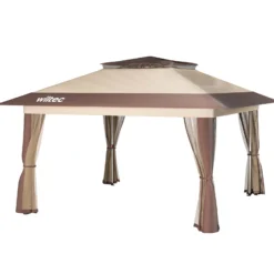 Wiltec Faltpavillon Moskitonetz 4 x 4 m beige, Gartenpavillon mit Rädern und Mückennetz, Partyzelt mit 