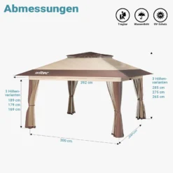 Wiltec Faltpavillon Moskitonetz 4 x 4 m beige, Gartenpavillon mit Rädern und Mückennetz, Partyzelt mit 