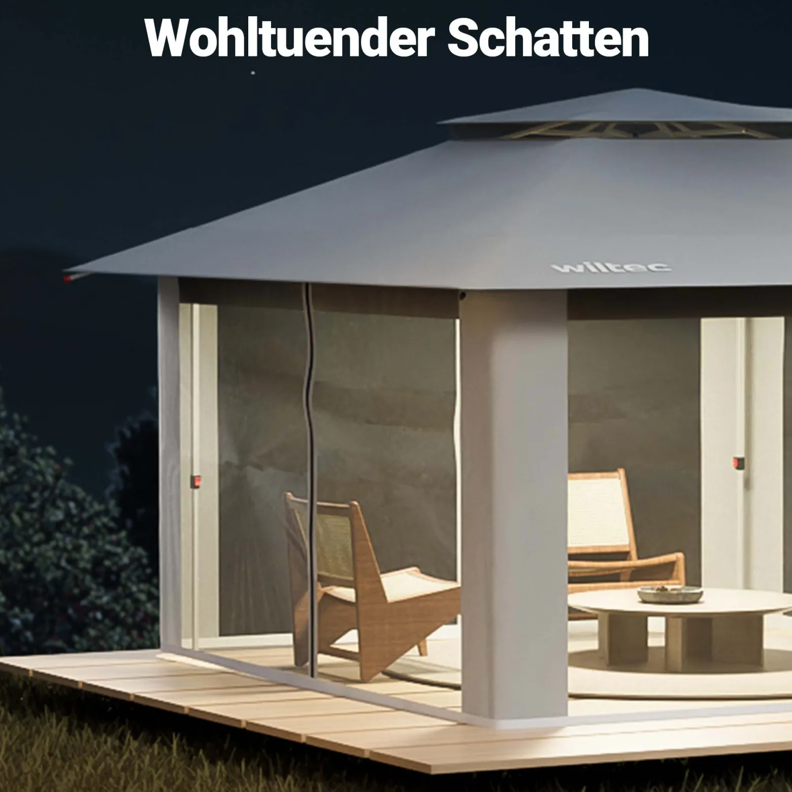 Wiltec Faltpavillon Moskitonetz 4 x 4 m hellgrau, Gartenpavillon mit Rädern und Mückennetz, Partyzelt mit "One Push"-Technik und verstellbaren Beinen