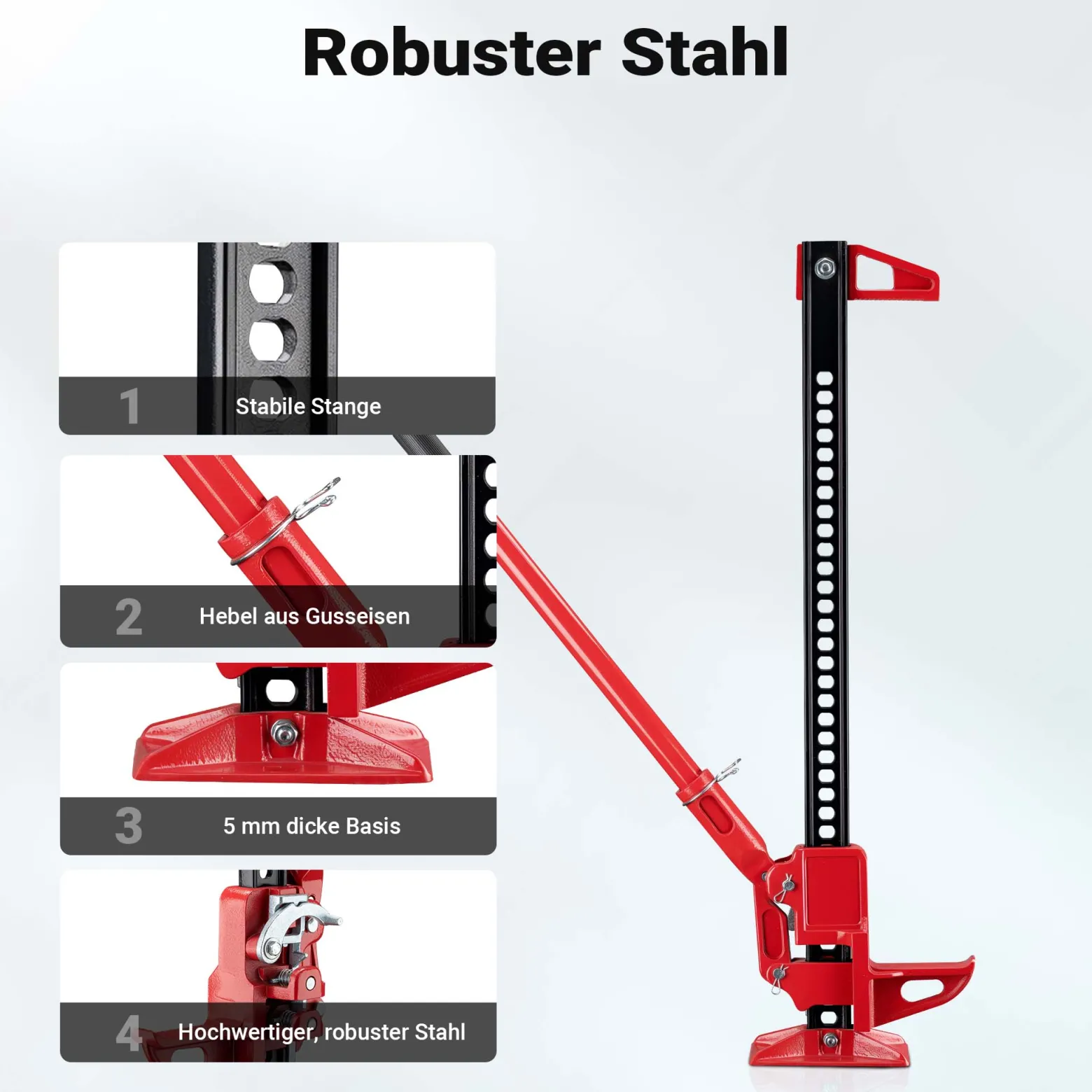 Wiltec Farm Jack – Profi-Klemm-Set, 60‘‘ Wagenheber bis 3000 kg und max. 135 cm Hubhöhe mit obere Klemme