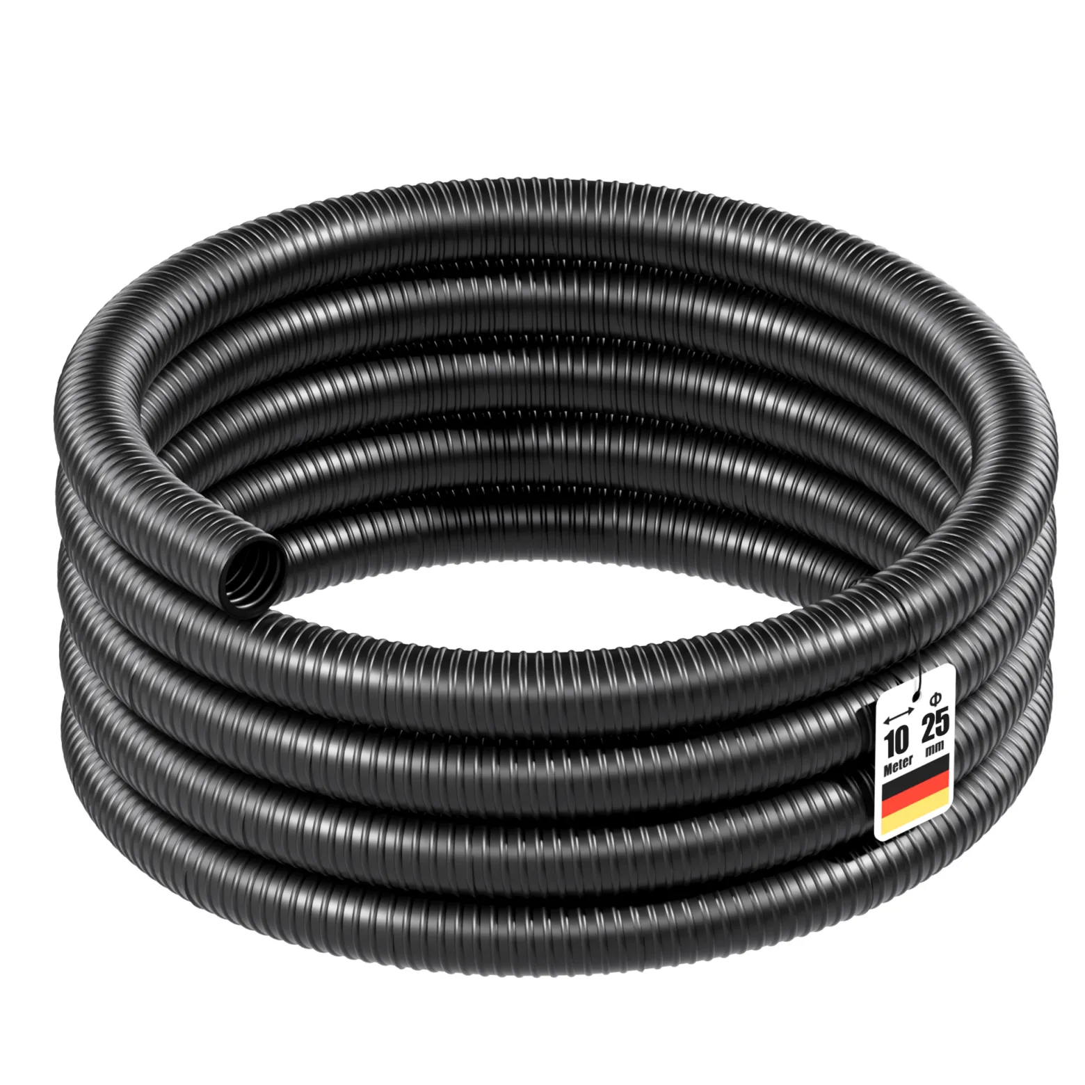 Wiltec Flexibler Förderschlauch 10m Spiralschlauch 25mm (1") schwarz mit Verstärkungsspirale Bewässerung Wasser Teich