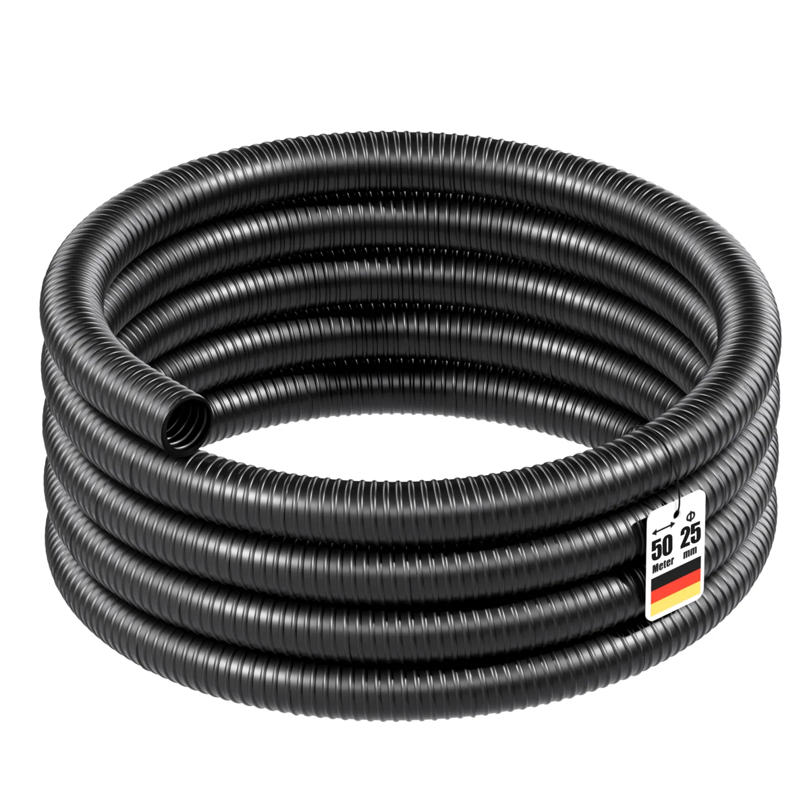 Wiltec Flexibler Förderschlauch 50m Spiralschlauch 25mm (1") schwarz mit Verstärkungsspirale Bewässerung Wasser Teich