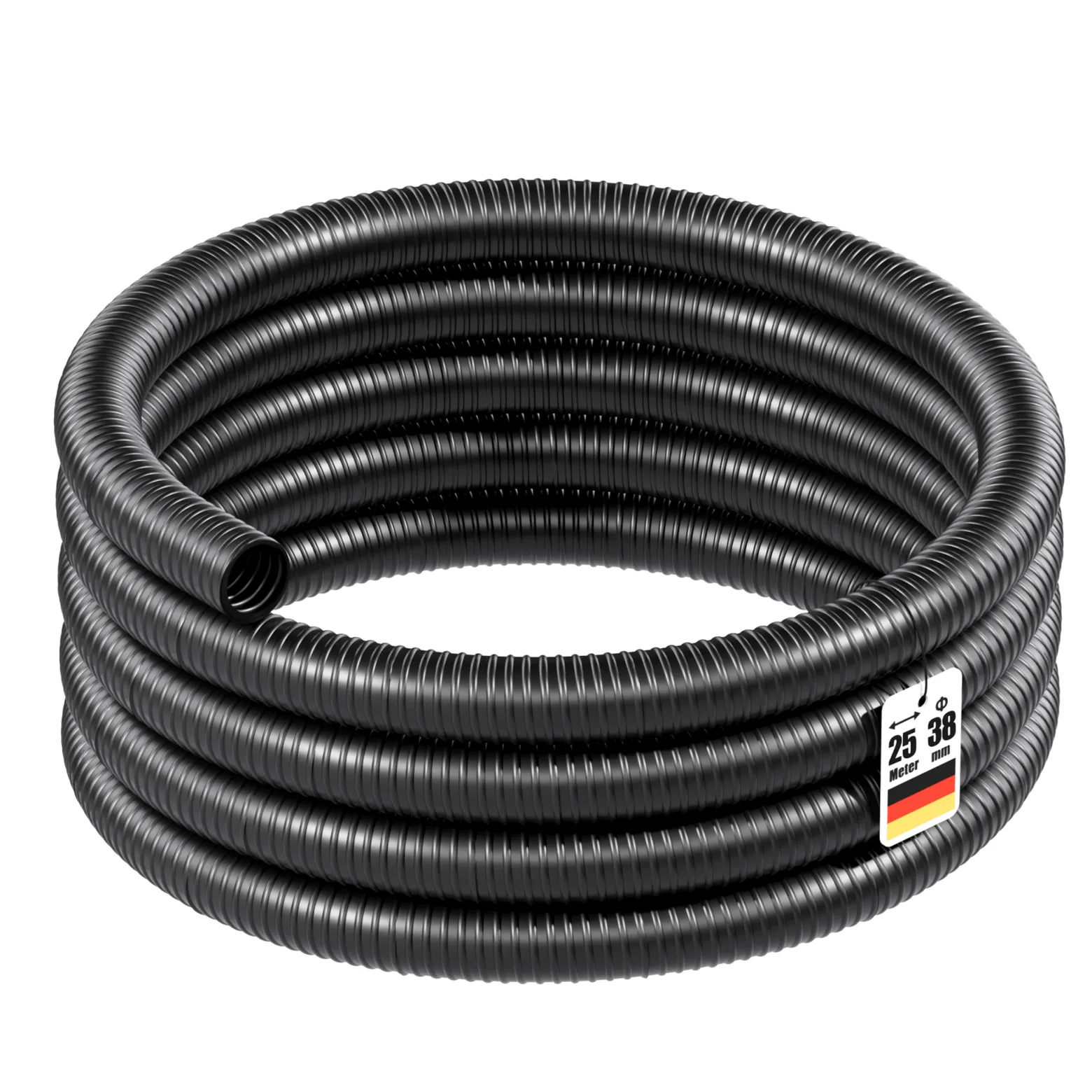 Wiltec Flexibler Förderschlauch 25m Spiralschlauch 38mm (1 1/2") schwarz mit Verstärkungsspirale Bewässerung Wasser Teich
