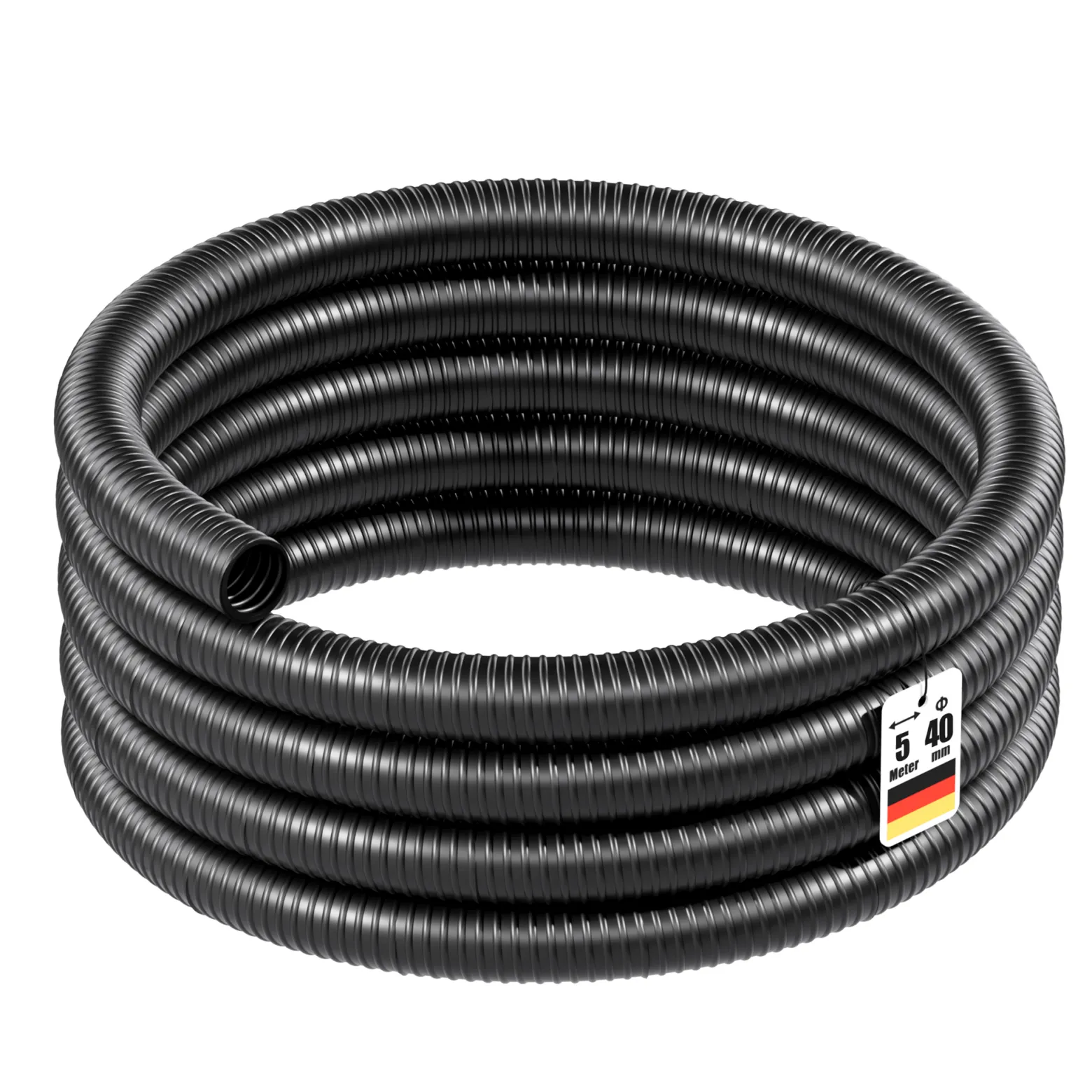Wiltec Flexibler Förderschlauch 5m Spiralschlauch 40mm (1 1/2") schwarz mit Verstärkungsspirale Bewässerung Wasser Teich