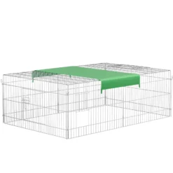 Wiltec Freilaufgehege für Kleintiere, 183 x 122 x 60 cm, stabiles und sicheres Laufstallgitter mit Sonnenschutz und 3 Öffnungen