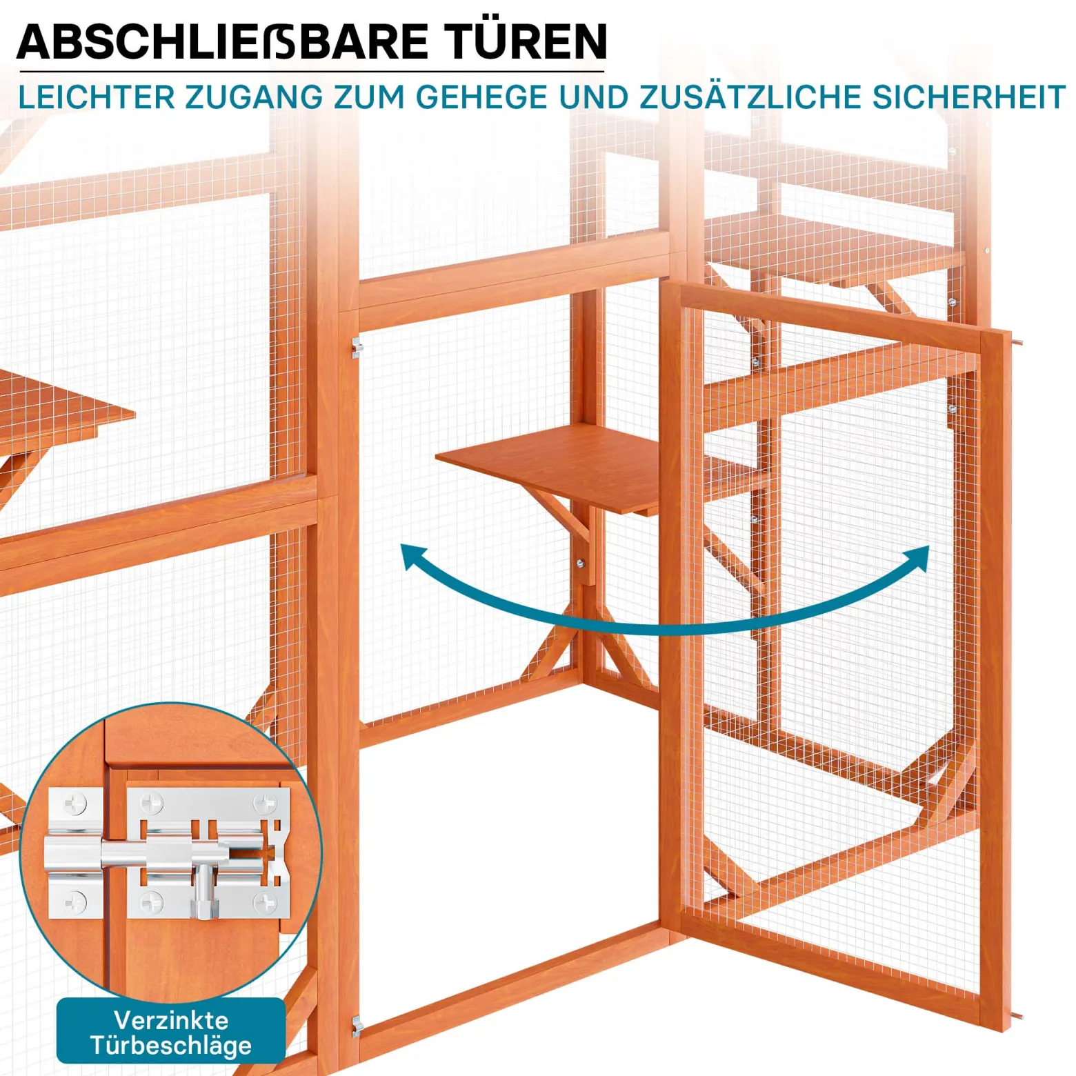 Wiltec Freilaufgehege Katzen 168 x 82 x 166,5 cm mit 6 Liegeflächen, wetterfestes Katzengehege Garten, Katzenhaus mit Drahtgitter und Bitumen Dach