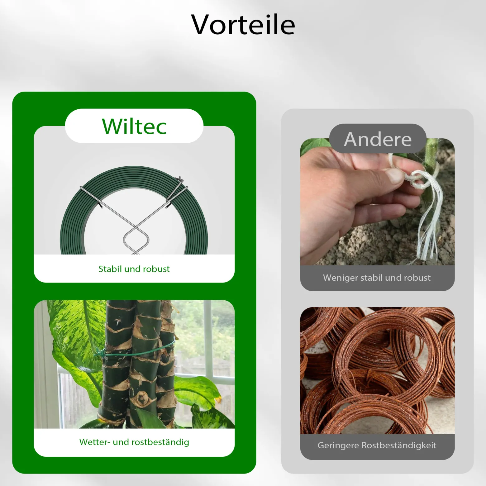 Wiltec Gartendraht grün Ø 2 mm x 50 m, Bindedraht Stahl verzinkt mit PVC-Beschichtung, Pflanzendraht mit Drahthalterung, flexibler Basteldraht