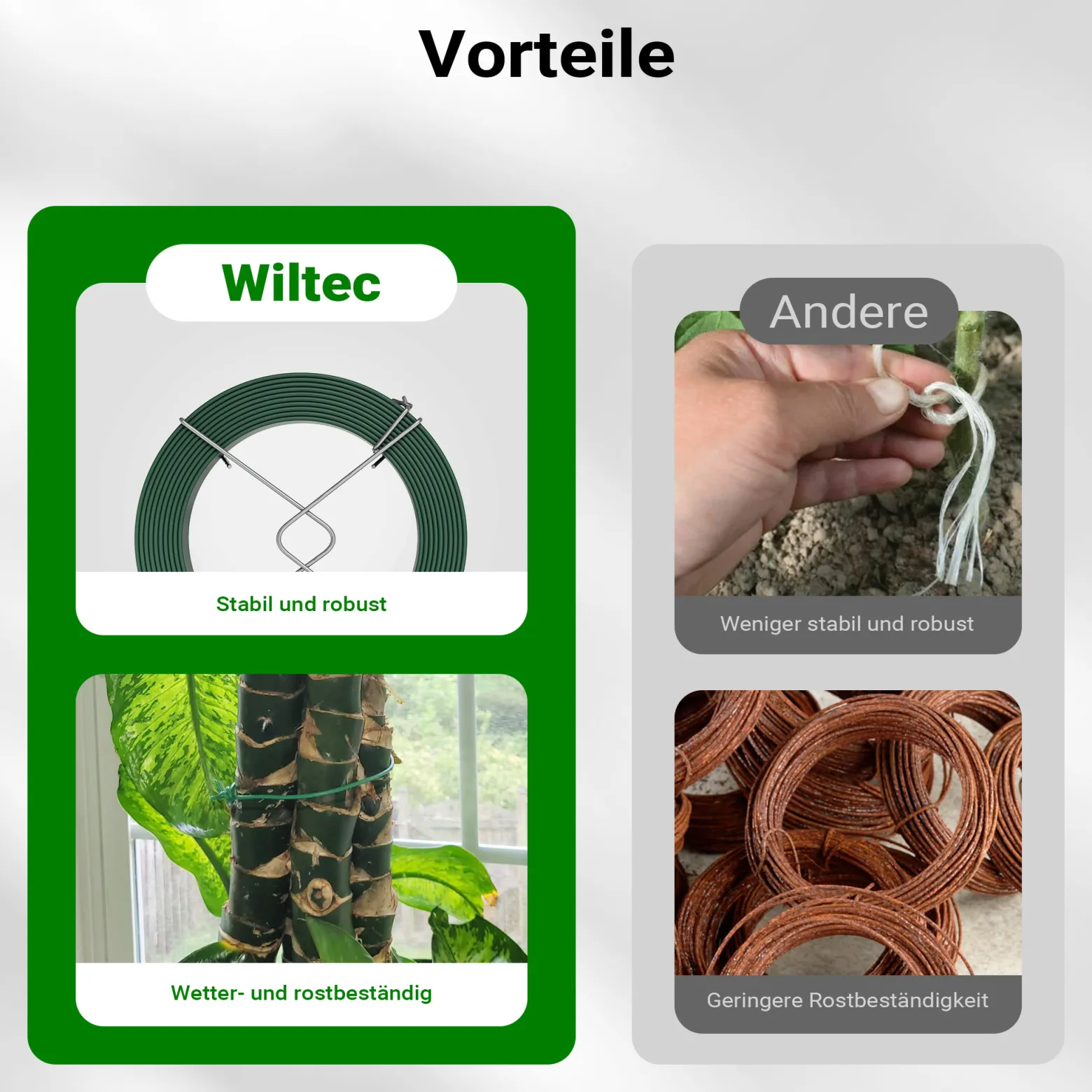 Wiltec Gartendraht grün Ø 1,6 mm x 50 m, Bindedraht Stahl verzinkt mit PVC-Beschichtung, Pflanzendraht mit Drahthalterung, flexibler Basteldraht