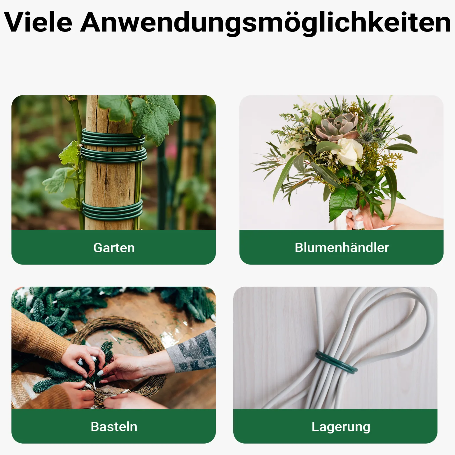 Wiltec Gartendraht grün Ø 1,6 mm x 50 m, Bindedraht Stahl verzinkt mit PVC-Beschichtung, Pflanzendraht mit Drahthalterung, flexibler Basteldraht