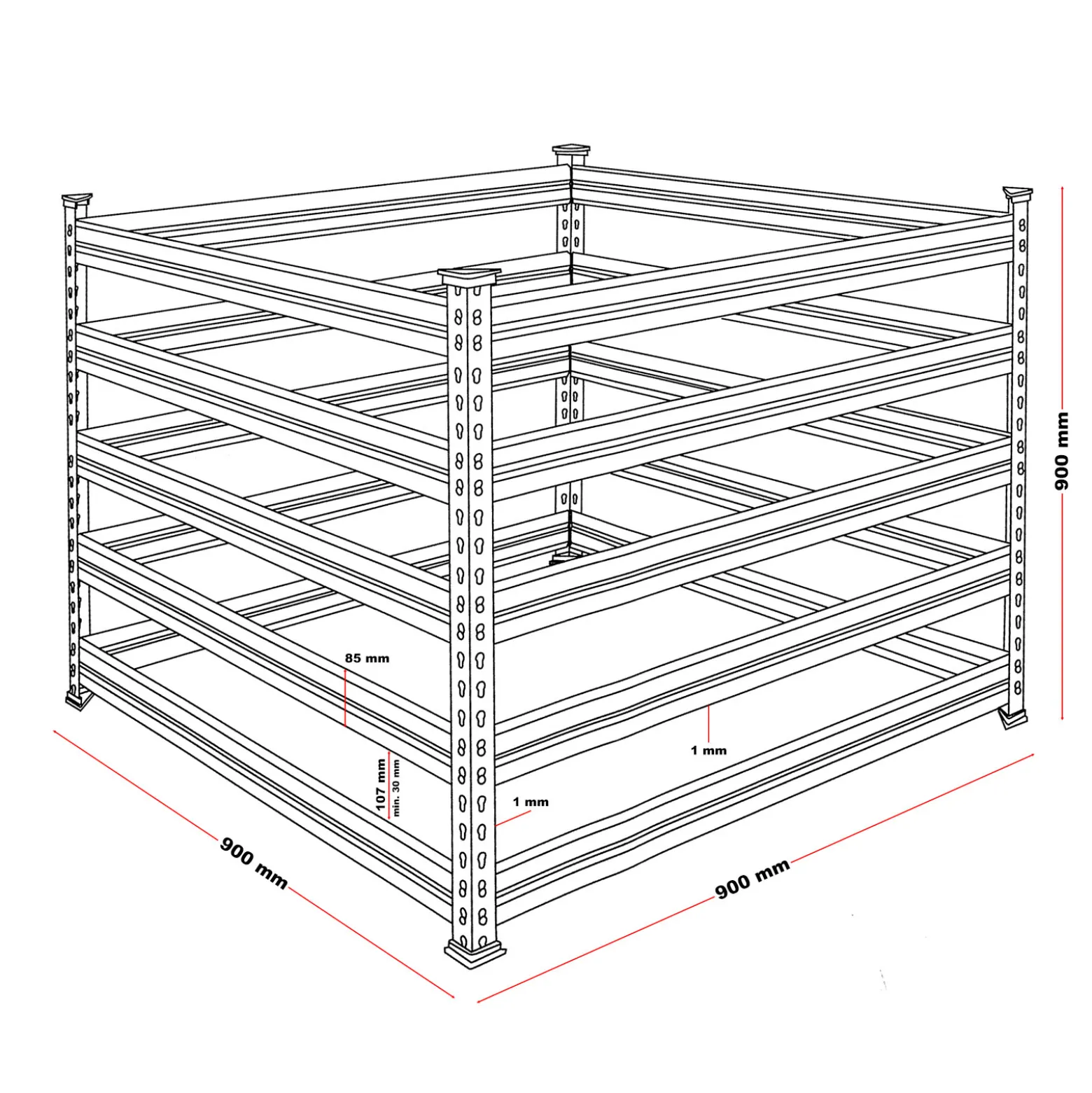 Wiltec Gartenkomposter 90 x 90 x 90 cm, Komposter aus Metall, Kompostbehälter für 720 Liter Kompost, verzinkter Biokomposter für Bioabfall