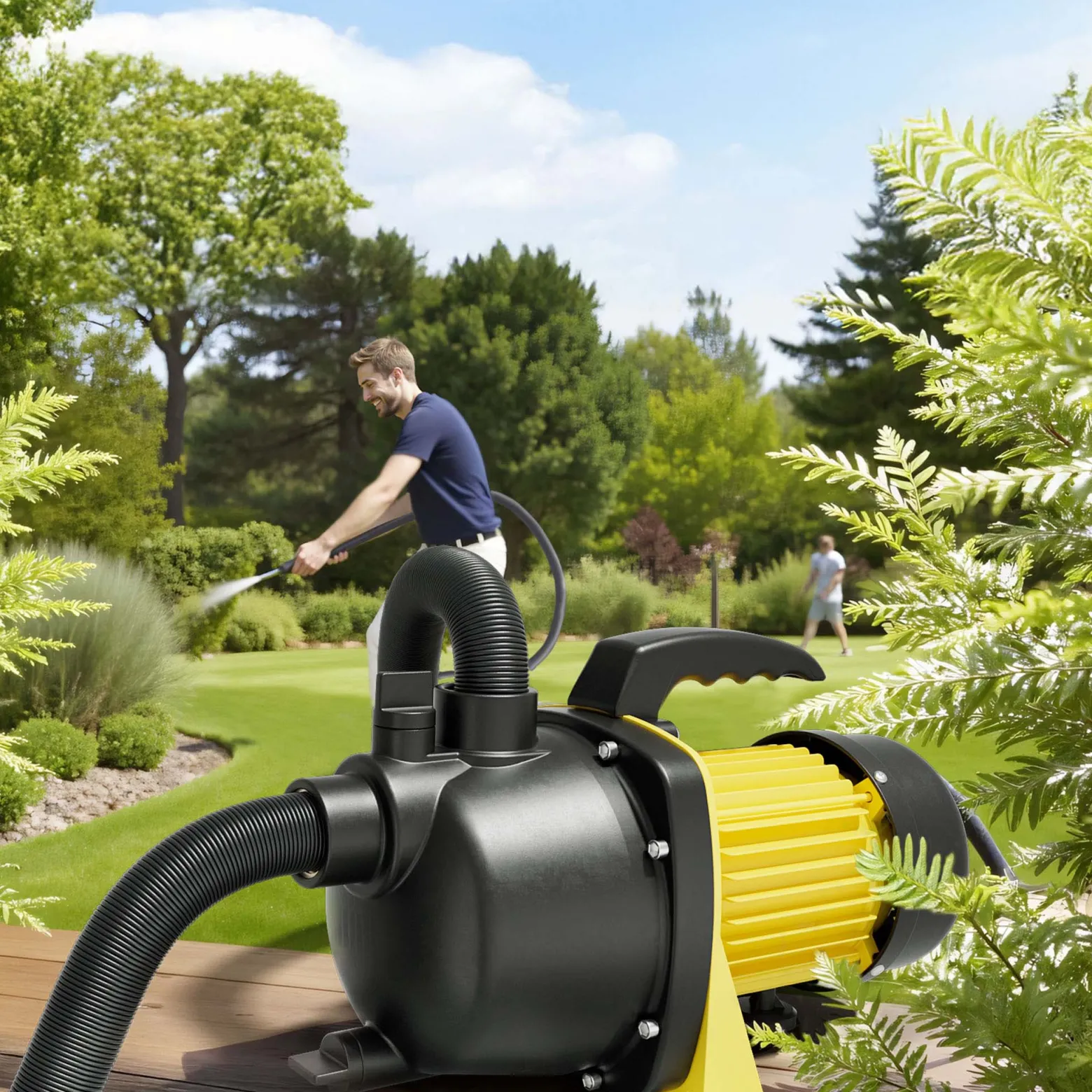 Wiltec Gartenpumpe 3800/h, 1200W, mit Tragegriff & Wasserablassschraube, max. Förderhöhe 48m, für Süßwasser Hauswasserwerk Wasserpumpe Bewässerungspumpe Regenwasserpumpe