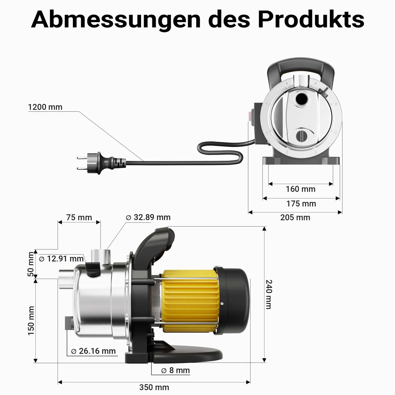 Wiltec Gartenpumpe 3800l/h, 1200W, Tragegriff & Wasserablassschraube, max. Förderhöhe 48m, rostfreier Stahl Hauswasserwerk Wasserpumpe Bewässerungspumpe Regenwasserpumpe